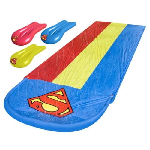 Superman Triple-Lane Water Slide   (3) Inflatable Boogie Boards for Backyard Summer Water Fun, Toddlers & Children Age 3