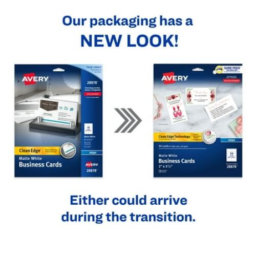Avery Business Cards, Clean Edge, Matte White, 2 x 3.5, Paper, Inkjet, Pack of 90 Cards