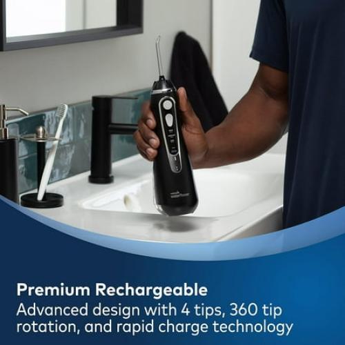Black Waterpik Cordless Advanced Water Flosser For Teeth, Gums, Braces, Dental Care With Travel Bag and 4 Tips, ADA Accepted, Rechargeable, Portable, and Waterproof, Black WP-582