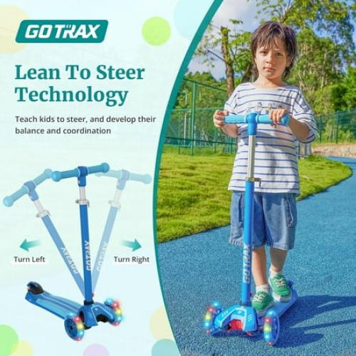 GOTRAX KS1 Kids Kick Scooter, Toddler Scooter 3 Wheel with LED Lighted, 3 Adjustable Handlebars, Suitable for Boys and Girls Ages 2~8 Children and Max Load 100 lbs,Blue