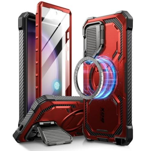 i-Blason Armorbox for Samsung Galaxy S24 Ultra Case with Camera Cover Stand, [Compatible with MagSafe] Full-Body Rugged Protective Case with Built-in Screen Protector & Kickstand (Ruddy)