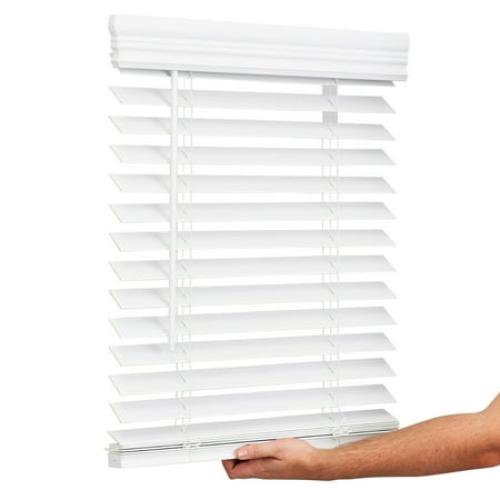 Lotus & Windoware Cordless 2 Faux Wood Room Darkening Horizontal Blind, 28 W x 60 L, Bright White, Embossed