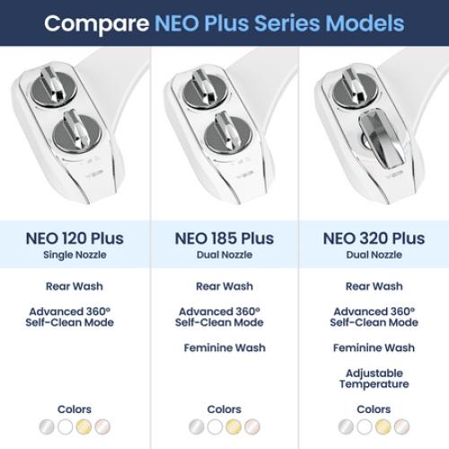 LUXE Bidet NEO 320 Plus – Warm Water Bidet Attachment, EZ-Lift Hinges, 360° Self-Clean (Chrome)