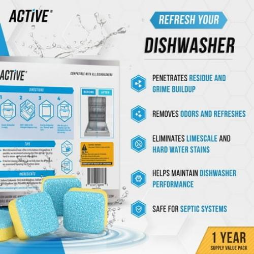 Dishwasher Cleaner And Deodorizer - Descaler To Deep Clean Dish Washer Removes Limescale - 24 Pack Tablets