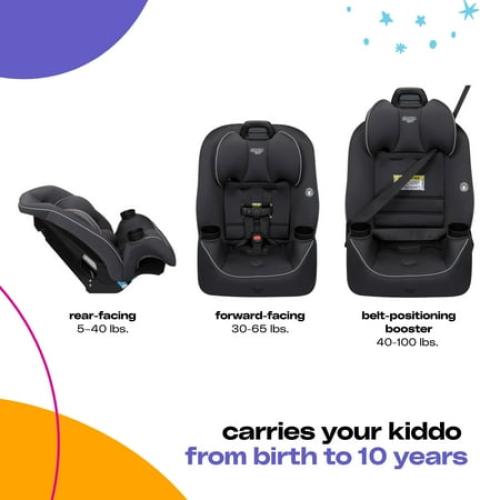 Cosco Kids Easy Elite Slim All-in-One Convertible Car Seat, Grey Glyphs
