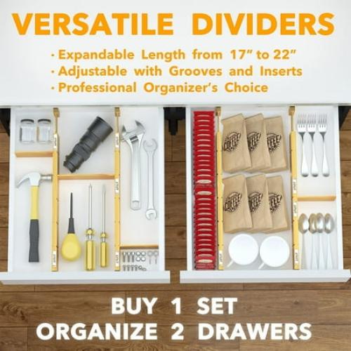 SpaceAid Bamboo Kitchen Organizer Drawer Dividers, Expandable(17-22 in), 17L x 0.6W x 2.6H