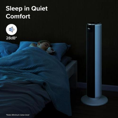LEVOIT Tower Fan for Bedroom, 25ft/s Velocity 28dB Bladeless Oscillating Fan with 90°, Remote Control, 5 Quiet Speeds, 4 Modes, 12H Timer, Standing Fan for Home, White, Classic 36 Inch