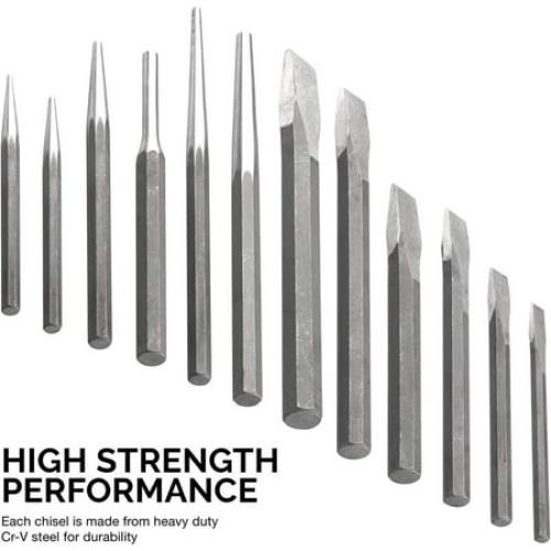 NEIKO 02623A Cold Chisel and Punch Set | 12 Piece | Cr-V Steel | Remove Pins and Bushings | Cut or Split Steel Objects