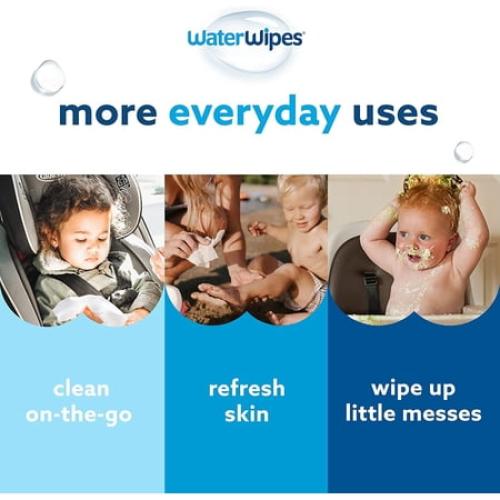 WaterWipes Plastic-Free Original Baby Wipes, 99.9% Water Based Wipes, Unscented & Hypoallergenic for Sensitive Skin, 180 Count (3 packs), Packaging May Vary 60 Count (Pack of 3)