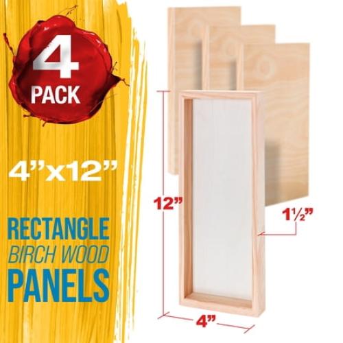 U.S. Art Supply 4 x 12 Unfinished Cradled Wood Panels for Painting, Gallery 1-1/2 Deep (4 Pack) - Artist Depth Wooden Wall Canvases - Mixed-Media Craft, Acrylic, Oil, Encaustic, Paint Pouring