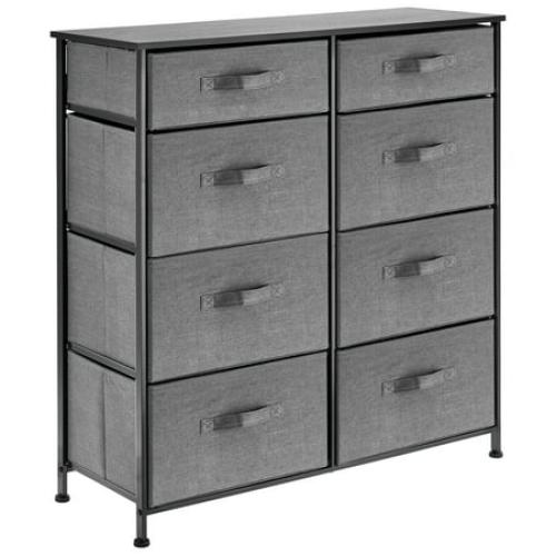 mDesign Tall Storage Dresser Furniture with 8 Slim Fabric Drawers, Dark Gray