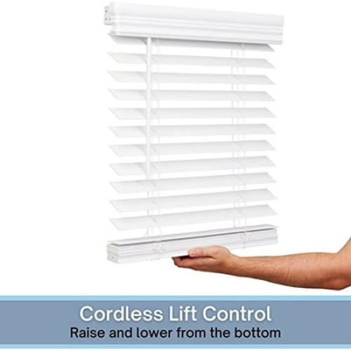 WHITE Lotus & Windoware Cordless 2 Faux Wood Room Darkening Horizontal Blind, 45 Width x 48 Length, Bright White, Smooth
