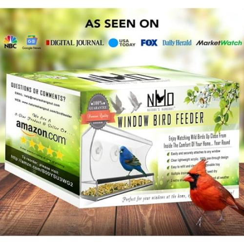 Nature’s Hangout Clear Suction Cup Window Bird Feeder for Wild Birds