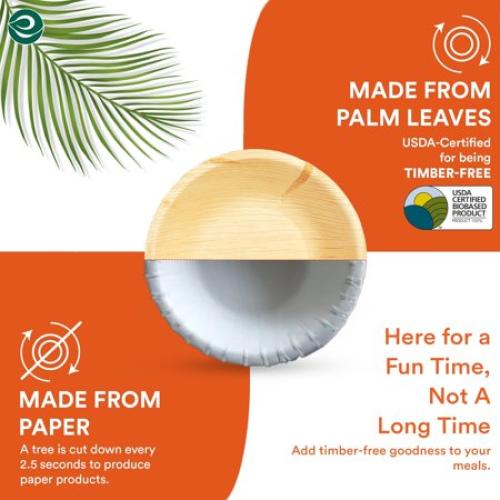 ECO SOUL 100% Compostable 5 Inch Palm Leaf Bowls, 200 Counts | Heavy Duty Bamboo Disposable Bowls | Eco-Friendly Biodegradable Bowls
