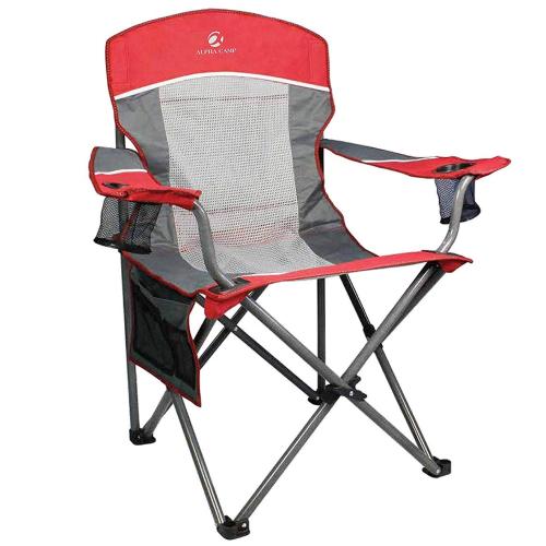 ALPHA CAMP Oversized Mesh Back Camping Folding Chair Heavy Duty Support 350 LBS Collapsible Steel Frame - Black Grey