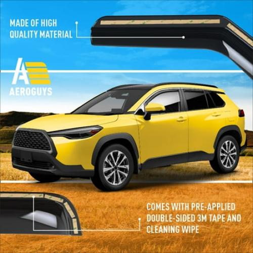 Black 4 Pack AEROGUYS In-Channel Window Deflectors Extra Durable Window Visors Rain Guards Fit for Toyota Corolla Cross 2022-2024, Sun Visors, Wind Vent Visors, Car Accessories - 4 pcs. AG0493