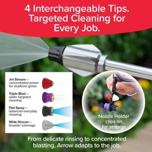 Pocket Hose Arrow, Turn Any Garden Hose Into a Powerful Washer, 4 Precision Tips