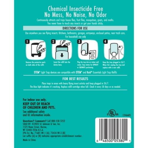 STEM Light Trap, Attracts and Traps Flying Insects, Emits Soft Blue Light, [Includes Starter Kit with 1 Light Trap and 3 Cartridges]