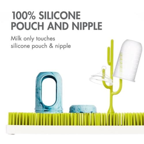 Boon NURSH Reusable Silicone Pouch Baby Bottles – Stage 2 Medium Flow – 8oz – Marble (3pk)