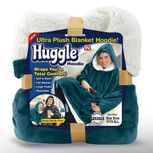Huggle Hoodie, Fleece & Sherpa Wearable Blanket Hoodie, Gray, Unisex One Size