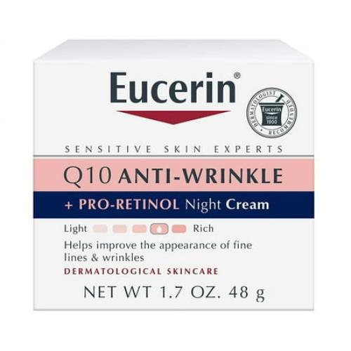 Eucerin Q10 Anti-Wrinkle Night Cream with Pro-Retinol | Facial Cream for Sensitive Skin, 1.7 oz