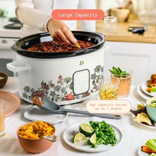 Beautiful 6 Qt Programmable Slow Cooker, Wildflower White Icing by Drew Barrymore