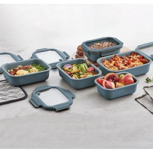 (incomplete set) Safdie & Co. 10-piece Ceramic Food Storage Set-Blue