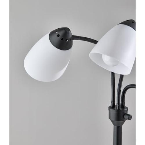 Mainstays 3 Head Adjustable Floor Lamp, Black with White Plastic Shades, Classic, Young Adult, Adult use.