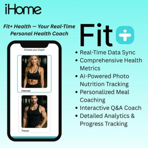 iHome Digital Battery Powered Bathroom Scale 397 lbs with Fit  Personal Coach App, FSA and HSA Eligible, Black