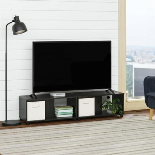 Mainstays Adjustable Side by Side or Stacking TV Stand for TVs up to 70 inches, Black Oak