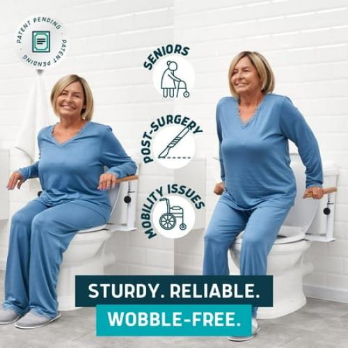 Lunderg Toilet Safety Rails for Seniors - Easy Installation & Super Sturdy - Non-Bulky and Elegant Toilet Safety Frame - Ideal Toilet Seat Handles for Elderly, Post Surgery or Mobility Issues