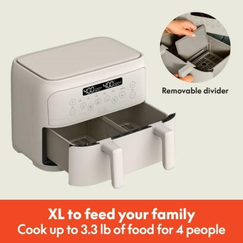 bella 4 Qt Dual Basket TriZone® Air Fryer with EverGood™ Ceramic Nonstick Coating, Removable Divider, Oatmilk