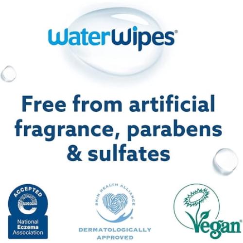 WaterWipes Plastic-Free Original Baby Wipes, 99.9% Water Based Wipes, Unscented & Hypoallergenic for Sensitive Skin, 180 Count (3 packs), Packaging May Vary 60 Count (Pack of 3)