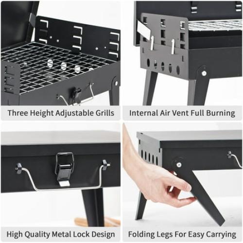 MASTER COOK Portable Foldable Charcoal Grill Tabletop BBQ for Camping, Patio and Picnic 17.1”*10.8”*2.5”