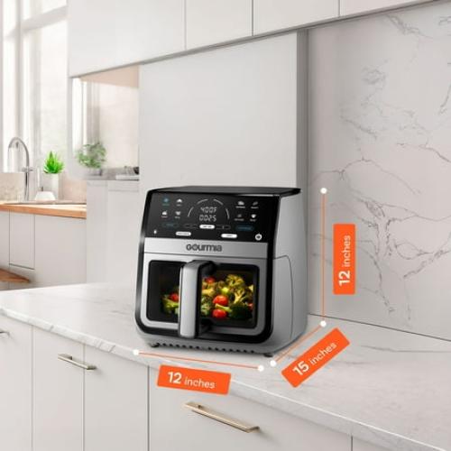 Gourmia 8 Qt Digital Window Air Fryer with 8 One-Touch Cooking Functions, Gray