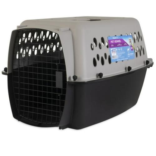 Vibrant Life Pet Kennel Small/Medium 26 Dog Crate, Plastic Travel Pet Carrier for Pets 15-25 lb, Grey