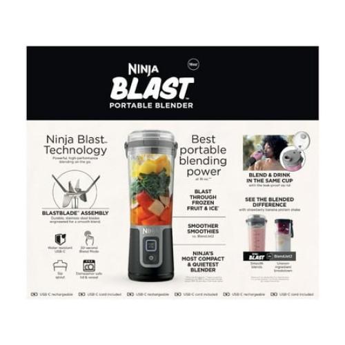 Ninja Blast 16 oz Portable Personal Blender with Leak Proof Lid and Easy Sip Spout, Smoothie Blender, Black BC100BK