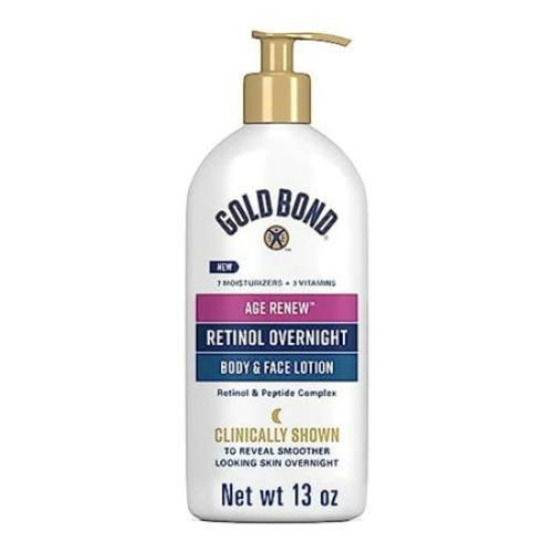 Gold Bond Age Renew Retinol Overnight Body Moisturizer and Face Lotion for Smoother Skin, 13 oz