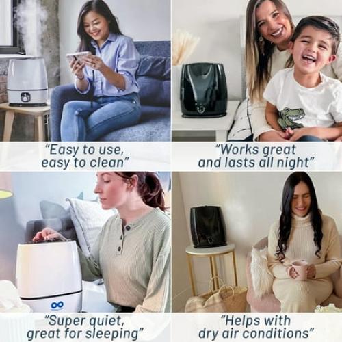 Everlasting Comfort Ultrasonic Cool Mist Humidifier for Bedroom (6L), Filterless Large Room Humidifiers, Lasts 50 Hours With Essential Oil Diffuser Tray, Quiet, Small Air Vaporizer (Black)