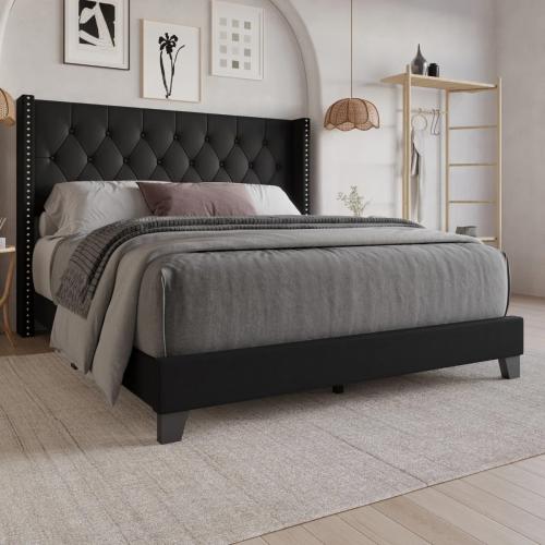 King Black Duluth Upholstered Wingback Bed