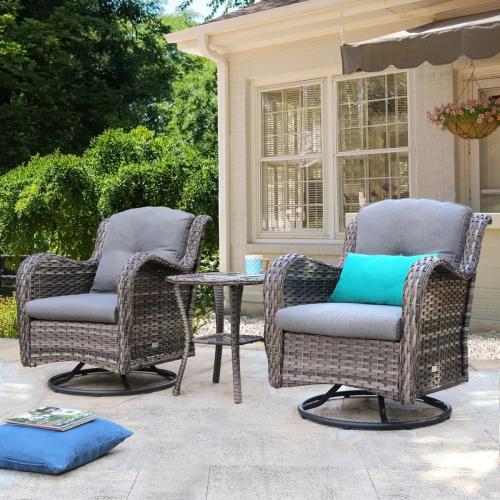 Araneli 3 Piece Rattan Seating Group With Cushions Warm Gray