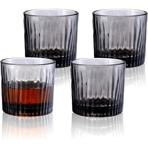 BELLAFORTE Plastic Whiskey Glasses Set of 4, 10oz Shatterproof Old Fashioned Scotch Glasses, Atlas Cove Dishwasher-Safe Wine Glasses for Home Bar Party, Gift for Men Women, BPA Free - Grey Gray