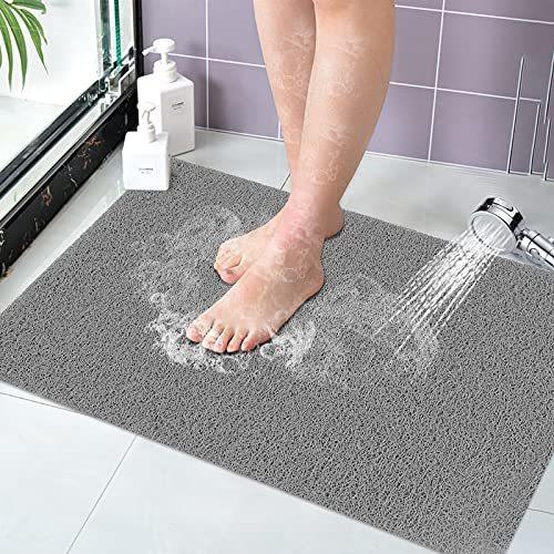 Leotruny PVC Loofah Bathtub Mats Non Slip Shower Mat for Bathroom Wet Area Quick Drying (24''x16'' C01-Dark Grey)