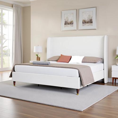 Belo Upholstered Platform Queen White Bed