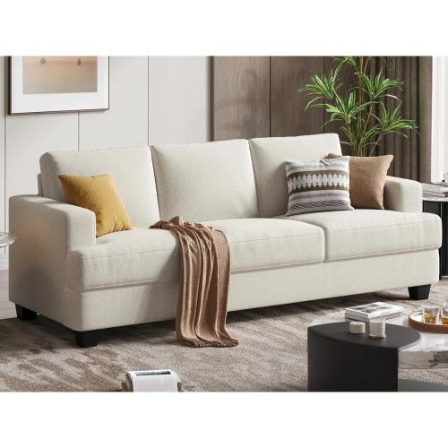 Color White upgraded contemporary 3 seat sofa chenille white