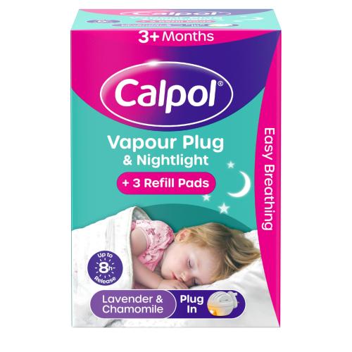 Calpol Vapour Plug Nightlight Lavender Chamomile 3+ Months (Orange Light)- Plug and 3 refills