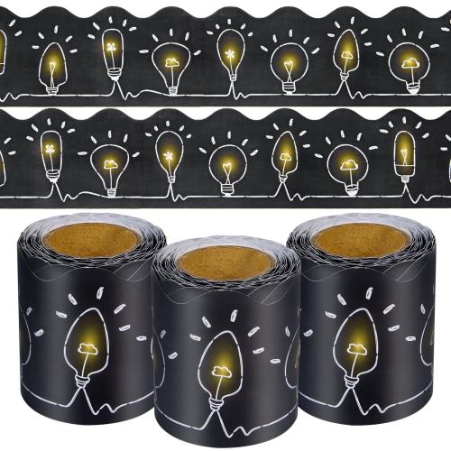 99 Feet Bulletin Board Border 3 Rolls Light Bulbs Scalloped Borders Trim Card Stock Lightbulbs Classroom Bulletin Board Border Trim for Back to School Chalkboard Whiteboard Decorations
