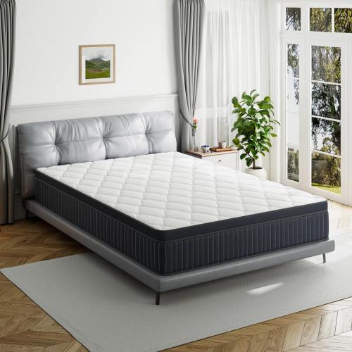 Size Queen Color White and Blue Gel Memory Foam Pocket Spring Hybrid Mattresses