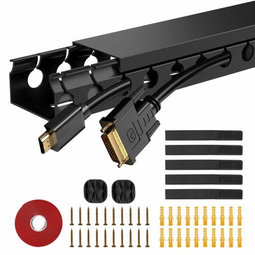 Updated Cable Raceway Kit - 31 (2X15.4) Inch Open Slot Wire Covers for Cords Under Desk Cable Management System to Hide Under Desk/Tv/Computer/Net/Power Cords (Pack 2)
