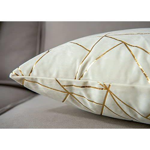 YONGLIU Pack of 2 Velvet Lumbar Throw Pillow Covers Velvet Decorative Soft Gold Foil Geometric Pattern Cute Cushion Case for Modern Homes Sofa Couch Bedroom Living Room Car (White and Gold 12“X20”)